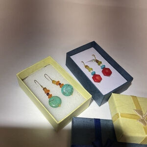 NWT Pannee Lot Of 2 Red/Blue Pierced Dangle Drop Bead/Beaded Costume Earrings